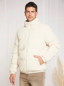 GENTILAND Áo khoác nam trơn túi chéo có đệm - Màu be - Xem 3