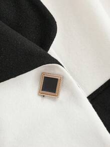 SHEIN DECDS 拼接領前紐扣西裝外套 - 黑色 - 查看 9