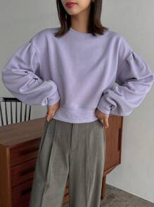 FRIFUL Women'S Drop Shoulder Round Neck Sweatshirt,Fall Clothes - Purple - View 7