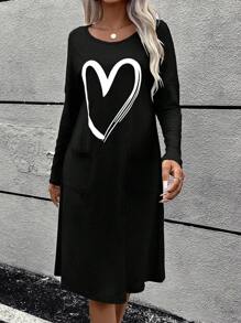 EMERY ROSE 心形圖案連衣裙 - 黑色 - 查看 5