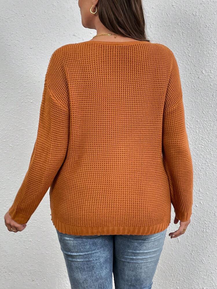 Plus Drop Shoulder Zipper Front Sweater