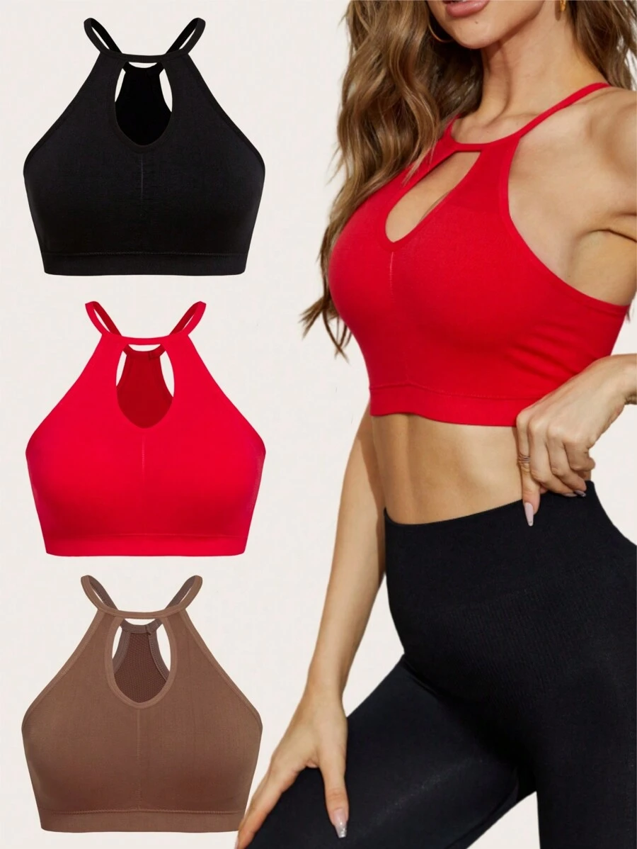 SHEIN Yoga Sxy 3pcs Cut Out Front Sports Bra - Multicolor - View 1