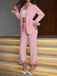 Allurite 毛茸茸袖口西裝外套和褲子