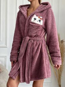RueChic Cartoon Pattern Hooded Bathrobe