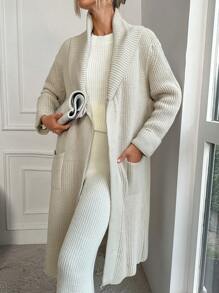 EURMUSE 女款純色開襟針織衫,配有雙口袋(不包括腰帶)