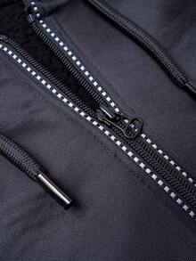 休閒抽繩 口袋 拉鍊純色男士外套 - 黑色 - 查看 5