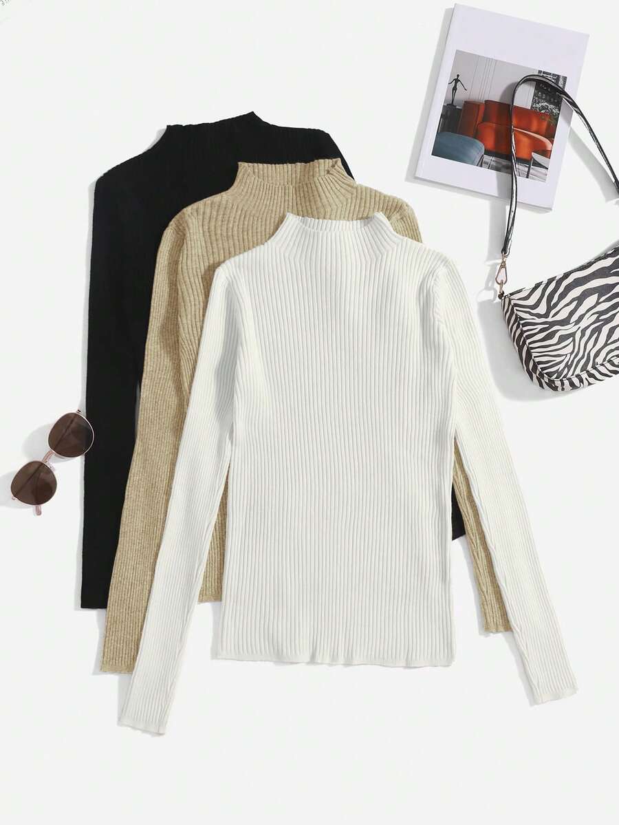 SHEIN EZwear 3pcs Cổ giả Đồ đan Ribbed Áo len - Nhiều màu - Xem 1