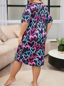 Plus Size Women's Heart Print Sleep Dress Pajama Dress