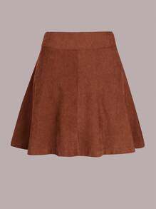 SHEIN Frenchy Falda unicolor con botón delantero de pana - Marrón - Ver 2