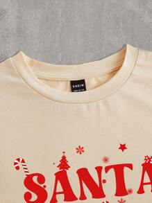 SHEIN EZwear Đồ họa Chữ cái Áo phông Crop - Màu be - Xem 3