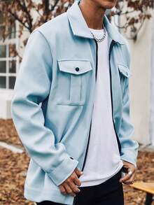 Manfinity Homme Nam Plus Túi có nắp Dây kéo Áo khoác - Màu Xám nhạt - Xem 6