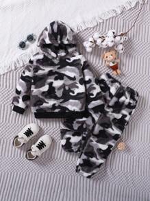 男孩迷彩法蘭絨連帽衫和褲子 - 深灰色 - 查看 1