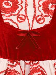 SHEIN Cô Gái Trẻ In hoa Viền Ruffle tay áo lá sen Váy 2 trong 1 - Màu Đỏ Sâu - Xem 6