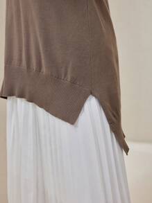 Seusyu 1pc Split Hem Sweater Vest - Coffee Brown - View 6