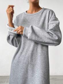 SHEIN Frenchy 落肩袖荷葉邊洋裝 - 灰色 - 查看 3