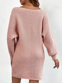 SHEIN Clasi 女性鏤空袖毛衣洋裝 - 粉色 - 查看 3