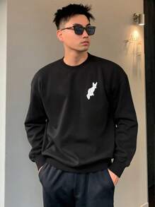 DAZY Men's Cartoon Letter Printed Drop-shoulder Sweatshirt - Dark Grey - View 4