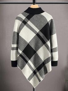 Manfinity Hypemode Hombres Poncho con patrón de cuadros de manga murciélago tejido - Blanco y Negro - Ver 2