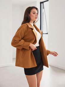 SHEIN Cottnline Lapel Neck Drop Shoulder Single Breasted Coat - Beige - View 3
