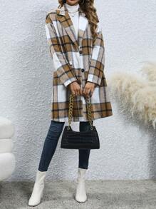 Chiquease Plaid Print Lapel Neck Overcoat Fall Cloth For Women - Yellow - View 6