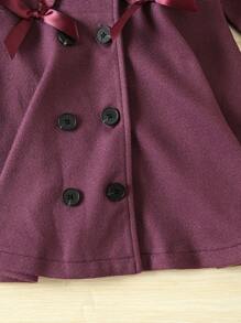SHEIN 青少女雙排扣彼得潘領帶扣前立領大衣和帽子 - 紫色 - 查看 7