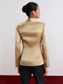 BizChic Shawl Collar Twisted Embellished Coat - Khaki - View 2