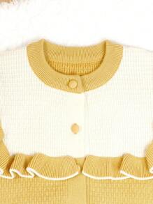 SHEIN Young Girl Two Tone Ruffle Trim Cardigan