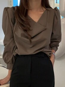 DAZY Của phụ nữ Ống tay áo Áo sơ mi - Màu nâu  Mocha - Xem 2
