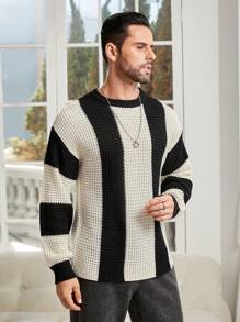Manfinity Homme 男士下垂肩兩色毛衣 - 黑與白 - 查看 3