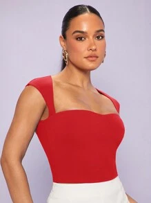 Silquee 雞心領口後背鏤空素色背心上衣