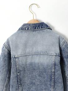 Tween 女孩中型水洗藍色短版仿舊牛仔夾克 - 中等水洗藍 - 查看 4