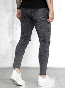 男士破洞抽鬚緊身牛仔褲