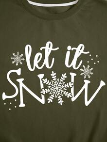 Plus Size Christmas Snowflake Fleece Sweatshirt - Army Green - View 3