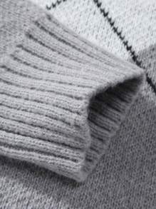 Manfinity Nam Họa tiết Argyle Thả vai Áo len - Màu Xám nhạt - Xem 5