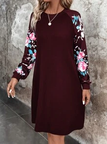 SHEIN LUNE Của phụ nữ In hoa Đầm Với Vô hình Túi - Màu Đỏ Sâu - Xem 5