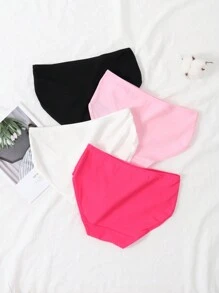 4 pièces/set Sous-vêtements minimalistes de couleur unie pour adolescentes et femmes, convenant à toutes les saisons