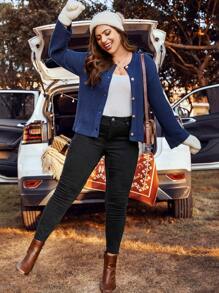 Calvaya 大碼前紐扣落肩袖開襟衫 - 藍色 - 查看 6