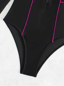 Swim SPRTY Bañador Deportivo De Una Pieza Con Bloque De Color - Negro - Ver 7