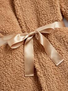 Teen Girls' Double Layer Thick Fleece Long Sleeve Hooded Jacket, Keep Warm - Khaki - View 6