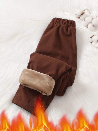 SHEIN Young BoyStreet Style Fleece Lined Slim Fit Casual Warm Pants, Winter