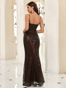 SHEIN Belle Tách đùi Kim sa Hai Dây Ăn mặc trang trọng - màu đen - Xem 3