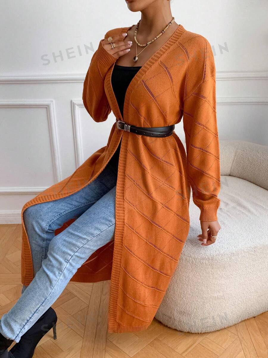 SHEIN LUNE Cárdigan de punto de malla de hombros caídos sin cinturón