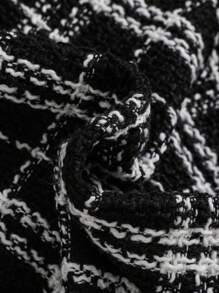 Tween Girl Contrast Binding Plaid Tweed Jacket & Skirt Without Sweater - Black and White - View 3