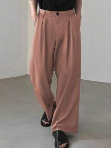 Manfinity Loose Fit Men's Folded Pleated Slant Pocket Pants - Redwood - View 1