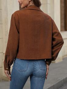 SHEIN Frenchy 翻蓋細節落肩袖翻蓋細節燈芯絨夾克 - 鏽棕色 - 查看 2