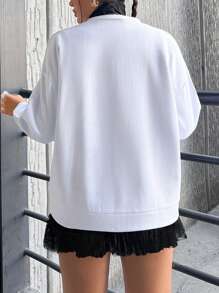 SHEIN Cottnline Plus Car & Japanese Letter Drop Shoulder Sweatshirt - Light Grey - View 2