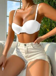 素色鋼圈胸罩 - 白色 - 查看 1