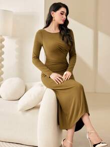 Modelyn 女裝純色百褶裙連身裙 - 綠色 - 查看 4