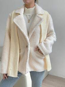 Chiquease Cổ áo Lót Teddy Nút đơn áo - Màu be - Xem 7