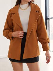 SHEIN Cottnline Lapel Neck Drop Shoulder Single Breasted Coat - Beige - View 1